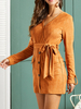 Etuikleid V-Ausschnitt Kleider Langarm Hellbraun Polyester Damenmode lang und Herbst im sexyen Style