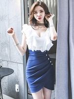 Etuikleid Weiß Kleider mit Farbblock Polyester kurz Damenmode im schicken & modischen Style Kurzarm V-Ausschnitt und Falten für Sommer