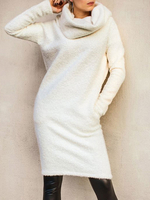 Etuikleid Weiß Kleider Polyester knielang im casualen Stil Damenmode Langarm und Rollkragen für Winter