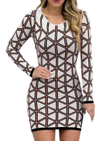Etuikleid Weiß Kleider und Print gemischten Baumwollen im casualen Stil Damenmode Langarm und Rundkragen für Herbst und Winter