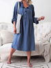 Etuikleider 3/4 Länge Ärmel Casual Turndown Collar Deep Blue Tube Kleid