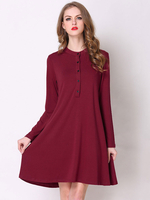Etuikleider Burgunder Jewel Neck Buttons Attraktives übergroßes Tunika-Kleid aus Polyester