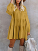 Etuikleider Gelb V-Ausschnitt Plissee Baumwollmischung Kordelzug Frau Modern Tunika-Kleid