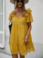 Etuikleider Gelbes fabelhaftes Tunika-Kleid aus Polyester mit V-Ausschnitt