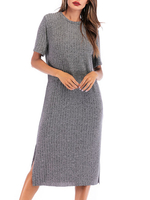 Etuikleider Grau Charming Jewel Neck Baumwollmischung Frau Tunika Kleid