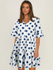 Etuikleider Halbarm Polka Dot V-Ausschnitt Blue Tube Dress Midikleid
