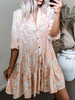 Etuikleider Halbe Ärmel Mit Blumen bedruckt Lässiges V-Ausschnitt Rosa Midi-Tunika-Kleid