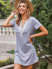 Etuikleider Hellgrauer Jewel Neck Kurzarm Spitze Polyester Übergroßes Tunika-Kleid