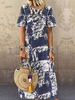Etuikleider Kurzarm Bedrucktes Casual Jewel Neck Tiefblaues Tunika-Kleid