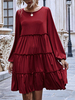Etuikleider Langarm Lässige Rüschen Jewel Neck Burgunder Tunika Kleid