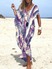 Etuikleider Lila U-Ausschnitt Rüschen Modernes Polyester Tie Dye Asymmetrisches Tunika-Kleid