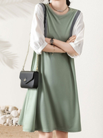 Etuikleider Matcha Green Half Sleeves Jewel Neck Midi Tunika Kleid
