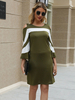 Etuikleider Olive Jewel Neck Halbarm Polyester Two-Tone Fantastic Tube Dress