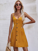 Etuikleider Orange Charmanter V-Ausschnitt Knöpfe Polyester Asymmetrisch Polka Dot Tunikakleid