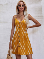 Etuikleider Orange Charmanter V-Ausschnitt Knöpfe Polyester Asymmetrisch Polka Dot Tunikakleid