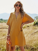 Etuikleider Orange Fantastische Taschen mit V-Ausschnitt Polyester Übergroßes Midi-Tunika-Kleid