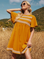 Etuikleider Orange Jewel Neck Kurzarm Plissee Polyester Übergroß Charming Tube Kleid