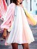 Etuikleider Pink Bateau Neck Schnürung Polyester Streifen Damen Tunika Kleid