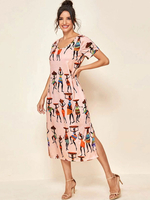 Etuikleider Pink Jewel Neck Polyester Printed Pattern Modernes Tunikakleid