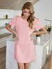 Etuikleider Pink Jewel Neck Rüschen Polyester Übergroße Kurzarm Fabelhafte Tunika Kleid