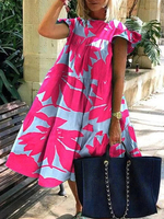 Etuikleider Rose Jewel Neck Polyester Layered Floral Print Fantastisches Tunika-Kleid