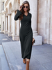 Etuikleider Schwarzer V-Ausschnitt Langarm Metalldetails Polyester Stretch Fabulous Tube Dress