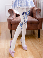 Exotische Lolita Socken Weiße Blumen Strumpfhose