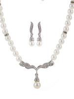 Exquisites Kunstperle Schmuck Set für Braut in Silbern mit Angel Flügel und Ohrringen und Halskette