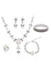 Exquisites Strass Brautschmuck Set in Silbern mit Ring und Ohrringen und Armreif und Halskette