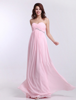 Fabelhaftes A-Linie Brautjungfernkleid Chiffon mit Herz-Ausschnitt und Falten in Rosa Milanoo