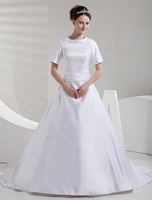 Fabelhaftes A-Linie-BrautKleid aus Satin mit Perlen-Applikation und Schleppe in Weiß