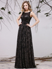 Fabelhaftes Abendkleid aus Spitze mit U-Halsausschnitt und Gürtel in Schwarz Milanoo