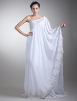 Fabelhaftes Etui-Brautkleid aus Chiffon mit Einschulter und Pailletten und Hof-Schleppe in Weiß