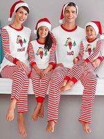 Familie Weihnachtspyjamas Polyester Blumendruck Hosen Top Set Rot Familie Pyjama Outfit