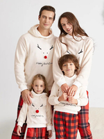 Familie Weihnachtspyjamas Polyester Kariertes Muster Eric Weißes Hosenoberteil 2-teiliges Set
