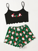 Familie Weihnachtspyjamas Polyester Weihnachtsmuster Schwarzes Hosenoberteil 2-teiliges Set