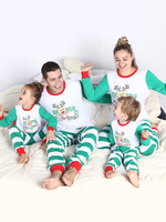 Familien Weihnachtspyjamas Mutter Grün gestreifte 2 Stück Faschingskostüme
