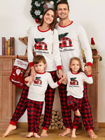 Familien Weihnachtspyjamas Rote Baumwollmischung Farbblock Plaid Top Pants Set