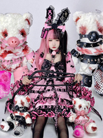 Farbblock Lolita OP-Kleid Rosa Rüschen Bögen Lolita One Piece Kleider