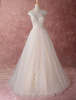 Farbige Brautkleider Champagne Princess Ballkleider Tüll Applique Bodenlangen Luxus Brautkleid