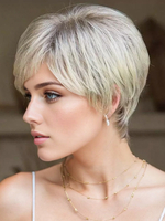 Farbverlauf-Blond kurzes glattes Haar seitlich gescheitelt synthetische Perücken für Frauen 2025