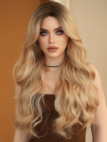 Farbverlauf Lange Lockige Perücke Mittelscheitel Große Welle Hitzebeständige Faser Tägliche Perücke Für Frauen 2025