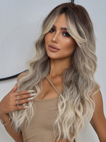 Farbverlauf-Perücke mit langen lockigen Haaren und Vorhangpony Alltagsperücke für Frauen 2025