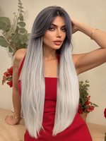 Farbverlaufsperücken mit Mittelscheitel langem glattem Haar und Vorhangpony 2025