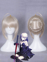 Fasching Cosplay Perücke fate Saber Cremeweiß Hitzebeständigen Faser mit Perücke Spiel Faschingskostüme