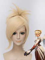 Fasching Overwatch Cosplay Perücke Mercy Side Swept Bangs Spiel Cosplay Perücken Faschingskostüme