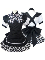 Fasching schwarz & weiße Karos Bögen aus Polyester französisches Dienstmädchen Kostüm für Frauen Faschingskostüme