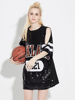 Faschingskostüm 0 1 in Hip Hop-Style für Damen Set mit Kleid und Pailletten bestickt und Buchstaben Muster Karneval Kostüm