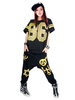 Faschingskostüm 0 1 in Hip Hop-Style für Damen Set OberteilundHose Polyester in Schwarz mit Print Karneval Kostüm