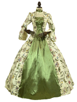 Faschingskostüm 18. Jahrhundert Kostüm grün Retro Kostüme Blumendruck Kleid Frauen viktorianischen Stil Marie Antoinette Kostüm Set Karneval Kostüm
